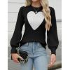 Zeagoo Womens Sweaters Fall 2026 Dressy Casual Long Sleeve Shirts Ribbed Knit Winter Outfits Puff Pullover Jumper Tops(C Black White Heart)