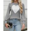Zeagoo Womens Sweaters Fall 2026 Dressy Casual Long Sleeve Shirts Ribbed Knit Winter Outfits Puff Pullover Jumper Tops(C Grey White Heart)