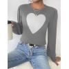 Zeagoo Womens Sweaters Fall 2026 Dressy Casual Long Sleeve Shirts Ribbed Knit Winter Outfits Puff Pullover Jumper Tops(C Grey White Heart)