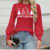 Zeagoo Womens Sweaters Fall 2026 Dressy Casual Long Sleeve Shirts Ribbed Knit Winter Outfits Puff Pullover Jumper Tops(Christmas Tree Red)