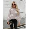 Zeagoo Womens Sweaters Fall 2026 Dressy Casual Long Sleeve Shirts Ribbed Knit Winter Outfits Puff Pullover Jumper Tops(Flower White)