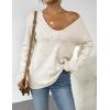 Zeagoo Womens Sweaters Fall Trendy Casual Long Sleeve Shirt Lightweight V Neck Off Shoulder Crochet Pullover Top Outfit(B-beige)