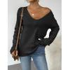 Zeagoo Womens Sweaters Fall Trendy Casual Long Sleeve Shirt Lightweight V Neck Off Shoulder Crochet Pullover Top Outfit(B-black)