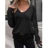 Zeagoo Womens Sweaters Fall Trendy Casual Long Sleeve Shirt Lightweight V Neck Off Shoulder Crochet Pullover Top Outfit(B-black)
