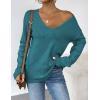 Zeagoo Womens Sweaters Fall Trendy Casual Long Sleeve Shirt Lightweight V Neck Off Shoulder Crochet Pullover Top Outfit(B-blue Green)