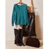 Zeagoo Womens Sweaters Fall Trendy Casual Long Sleeve Shirt Lightweight V Neck Off Shoulder Crochet Pullover Top Outfit(B-blue Green)