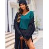 Zeagoo Womens Sweaters Fall Trendy Casual Long Sleeve Shirt Lightweight V Neck Off Shoulder Crochet Pullover Top Outfit(B-blue Green)