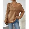 Zeagoo Womens Sweaters Fall Trendy Casual Long Sleeve Shirt Lightweight V Neck Off Shoulder Crochet Pullover Top Outfit(B-brown)