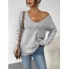 Zeagoo Womens Sweaters Fall Trendy Casual Long Sleeve Shirt Lightweight V Neck Off Shoulder Crochet Pullover Top Outfit(B-gray)