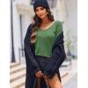Zeagoo Womens Sweaters Fall Trendy Casual Long Sleeve Shirt Lightweight V Neck Off Shoulder Crochet Pullover Top Outfit(B-gray Green)
