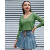 Zeagoo Womens Sweaters Fall Trendy Casual Long Sleeve Shirt Lightweight V Neck Off Shoulder Crochet Pullover Top Outfit(B-gray Green)