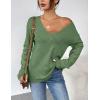 Zeagoo Womens Sweaters Fall Trendy Casual Long Sleeve Shirt Lightweight V Neck Off Shoulder Crochet Pullover Top Outfit(B-gray Green)