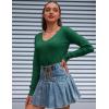 Zeagoo Womens Sweaters Fall Trendy Casual Long Sleeve Shirt Lightweight V Neck Off Shoulder Crochet Pullover Top Outfit(B-green)