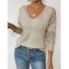 Zeagoo Womens Sweaters Fall Trendy Casual Long Sleeve Shirt Lightweight V Neck Off Shoulder Crochet Pullover Top Outfit(B-khaki)