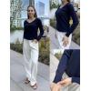 Zeagoo Womens Sweaters Fall Trendy Casual Long Sleeve Shirt Lightweight V Neck Off Shoulder Crochet Pullover Top Outfit(B-navy Blue)