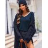Zeagoo Womens Sweaters Fall Trendy Casual Long Sleeve Shirt Lightweight V Neck Off Shoulder Crochet Pullover Top Outfit(B-navy Blue)