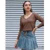 Zeagoo Womens Sweaters Fall Trendy Casual Long Sleeve Shirt Lightweight V Neck Off Shoulder Crochet Pullover Top Outfit(B-nutmeg)