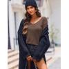 Zeagoo Womens Sweaters Fall Trendy Casual Long Sleeve Shirt Lightweight V Neck Off Shoulder Crochet Pullover Top Outfit(B-nutmeg)