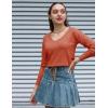 Zeagoo Womens Sweaters Fall Trendy Casual Long Sleeve Shirt Lightweight V Neck Off Shoulder Crochet Pullover Top Outfit(B-orange)