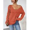Zeagoo Womens Sweaters Fall Trendy Casual Long Sleeve Shirt Lightweight V Neck Off Shoulder Crochet Pullover Top Outfit(B-orange)