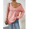 Zeagoo Womens Sweaters Fall Trendy Casual Long Sleeve Shirt Lightweight V Neck Off Shoulder Crochet Pullover Top Outfit(B-pink)