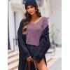 Zeagoo Womens Sweaters Fall Trendy Casual Long Sleeve Shirt Lightweight V Neck Off Shoulder Crochet Pullover Top Outfit(B-purple)