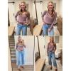 Zeagoo Womens Sweaters Fall Trendy Casual Long Sleeve Shirt Lightweight V Neck Off Shoulder Crochet Pullover Top Outfit(B-purple)