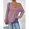 Zeagoo Womens Sweaters Fall Trendy Casual Long Sleeve Shirt Lightweight V Neck Off Shoulder Crochet Pullover Top Outfit(B-purple)