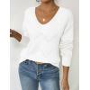 Zeagoo Womens Sweaters Fall Trendy Casual Long Sleeve Shirt Lightweight V Neck Off Shoulder Crochet Pullover Top Outfit(B-white)