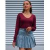 Zeagoo Womens Sweaters Fall Trendy Casual Long Sleeve Shirt Lightweight V Neck Off Shoulder Crochet Pullover Top Outfit(B-wine Red)