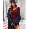 Zeagoo Womens Sweaters Fall Trendy Casual Long Sleeve Shirt Lightweight V Neck Off Shoulder Crochet Pullover Top Outfit(B-wine Red)