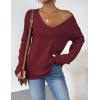 Zeagoo Womens Sweaters Fall Trendy Casual Long Sleeve Shirt Lightweight V Neck Off Shoulder Crochet Pullover Top Outfit(B-wine Red)