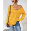 Zeagoo Womens Sweaters Fall Trendy Casual Long Sleeve Shirt Lightweight V Neck Off Shoulder Crochet Pullover Top Outfit(B-yellow)
