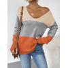 Zeagoo Womens Sweaters Fall Trendy Casual Long Sleeve Shirt Lightweight V Neck Off Shoulder Crochet Pullover Top Outfit(C-colorblock Apricot)