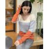Zeagoo Womens Sweaters Fall Trendy Casual Long Sleeve Shirt Lightweight V Neck Off Shoulder Crochet Pullover Top Outfit(C-colorblock Apricot)