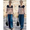 Zeagoo Womens Sweaters Fall Trendy Casual Long Sleeve Shirt Lightweight V Neck Off Shoulder Crochet Pullover Top Outfit(E-black Apricot)