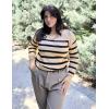 Zeagoo Womens Sweaters Fall Trendy Casual Long Sleeve Shirt Lightweight V Neck Off Shoulder Crochet Pullover Top Outfit(F-apricot Sriped)