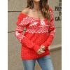 Zeagoo Womens Sweaters Fall Trendy Casual Long Sleeve Shirt Lightweight V Neck Off Shoulder Crochet Pullover Top Outfit(F-christmas)
