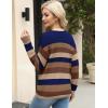 Zeagoo Womens Sweaters Fall Trendy Casual Long Sleeve Shirt Lightweight V Neck Off Shoulder Crochet Pullover Top Outfit(F-colorblock Striped)
