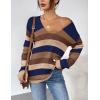 Zeagoo Womens Sweaters Fall Trendy Casual Long Sleeve Shirt Lightweight V Neck Off Shoulder Crochet Pullover Top Outfit(F-colorblock Striped)