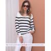 Zeagoo Womens Sweaters Fall Trendy Casual Long Sleeve Shirt Lightweight V Neck Off Shoulder Crochet Pullover Top Outfit(White Stripe)