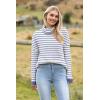 Zeagoo Womens Turtleneck Sweater Fall Fashion 2025 Long Sleeve Chunky Knitted Pullover Color Block Trendy Jumper Top(Blue and White Stripes)