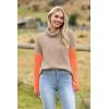Zeagoo Womens Turtleneck Sweater Fall Fashion 2025 Long Sleeve Chunky Knitted Pullover Color Block Trendy Jumper Top(Brown)