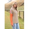 Zeagoo Womens Turtleneck Sweater Fall Fashion 2025 Long Sleeve Chunky Knitted Pullover Color Block Trendy Jumper Top(Brown)