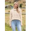 Zeagoo Womens Turtleneck Sweater Fall Fashion 2025 Long Sleeve Chunky Knitted Pullover Color Block Trendy Jumper Top(Khaki Checkered)