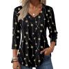Zeagoo 3/4 Length Sleeve Womens Tops Casual V Neck Pleated Top Boho Floral Blouses Work Shirts(Black Khaki Dots)