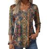 Zeagoo 3/4 Length Sleeve Womens Tops Casual V Neck Pleated Top Boho Floral Blouses Work Shirts(Boho Mz721)
