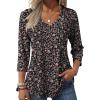 Zeagoo 3/4 Length Sleeve Womens Tops Casual V Neck Pleated Top Boho Floral Blouses Work Shirts(Floral Black)