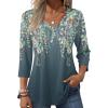 Zeagoo 3/4 Length Sleeve Womens Tops Casual V Neck Pleated Top Boho Floral Blouses Work Shirts(Floral Grey Green)