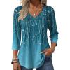 Zeagoo 3/4 Length Sleeve Womens Tops Casual V Neck Pleated Top Boho Floral Blouses Work Shirts(Leaf Green)